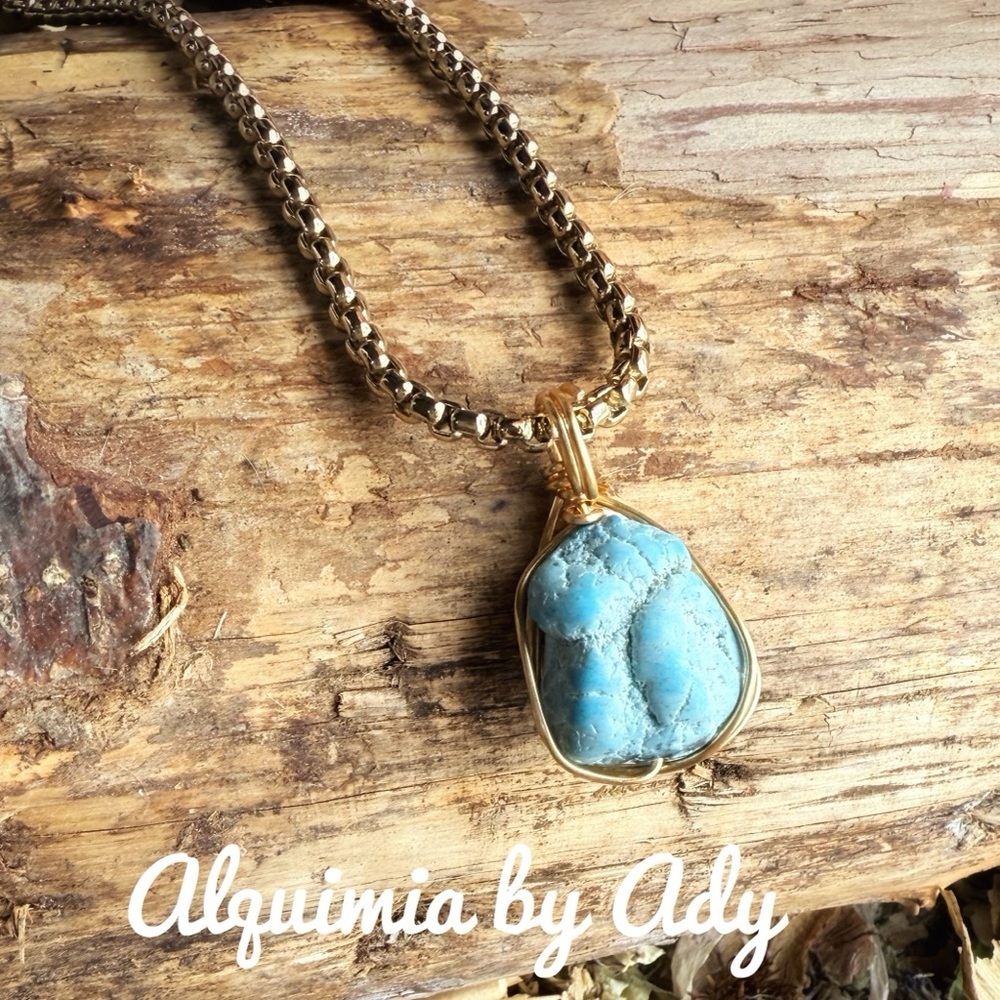 Alquimia Gold and Blue raw turquoise Necklace